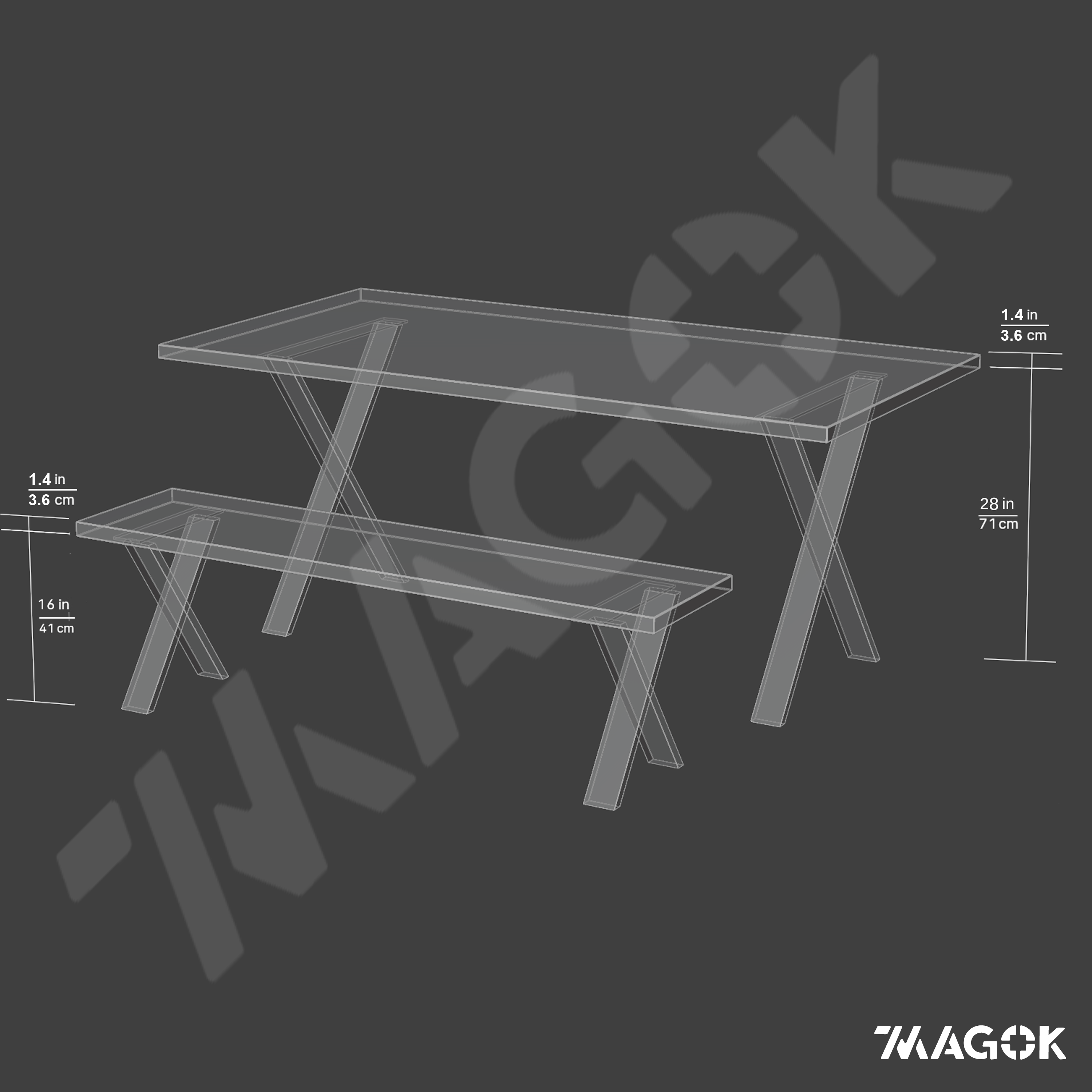 7MAGOKfurniture Kitchen & Dining Furniture Sets Table & Bench, Matching Dining Set on X-Frame Steel Legs, Choice of Colours | INDUSTRIAL Collection