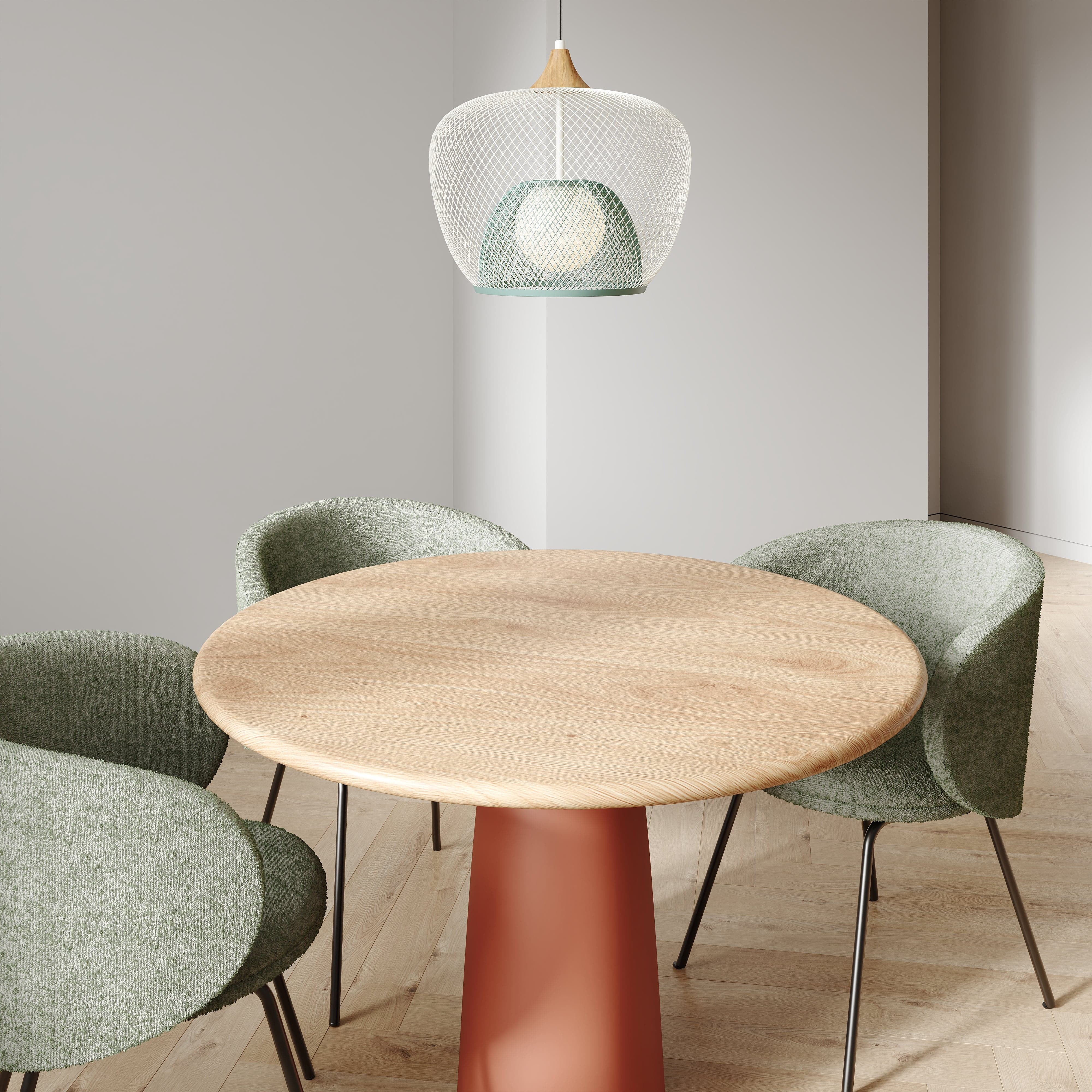 7MAGOKfurniture Kitchen & Dining Room Tables 90 cm / WHITE OAK / TERRACOTTA Round Dining Table, Central Pedestal Base, Solid Oak Top | KWIN Collection