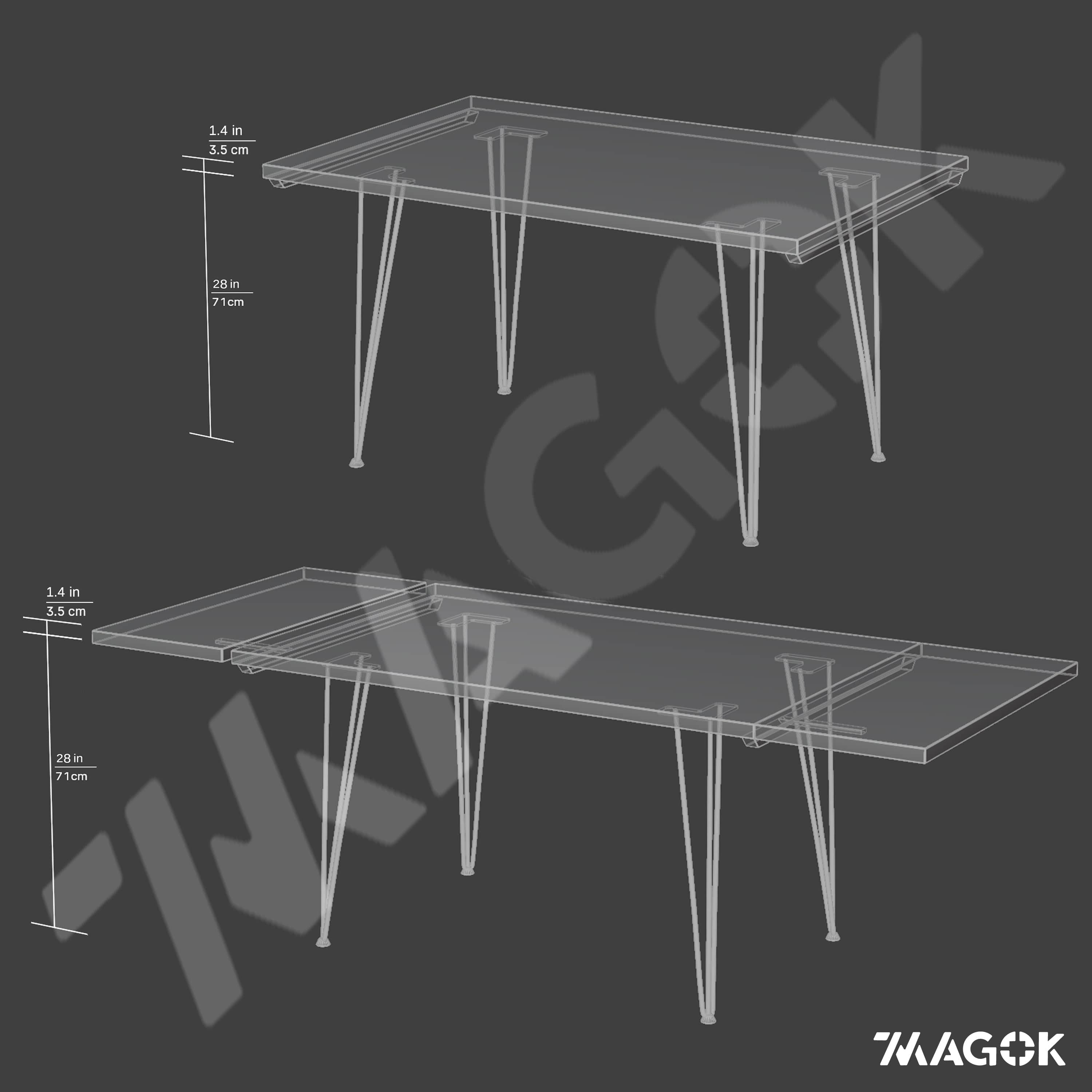7MAGOKfurniture Kitchen & Dining Room Tables Extendable Scaffold Wood Dining Table with Hairpin Legs | RECLAIMED Collection