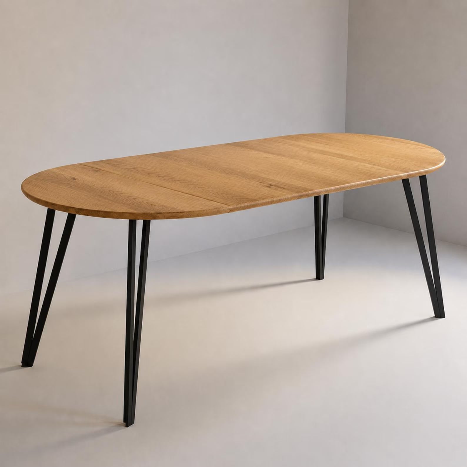 7MAGOKfurniture Kitchen & Dining Room Tables Round Extendable Solid Oak Dining Table with Steel Legs | OAKWELL Collection