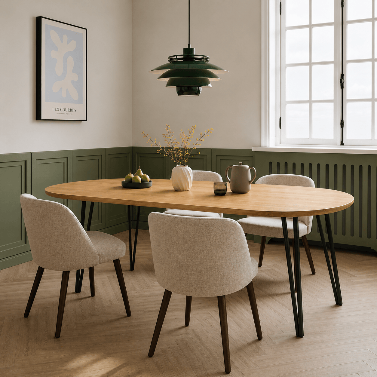 7MAGOKfurniture Kitchen & Dining Room Tables Round Extendable Solid Oak Dining Table with Steel Legs | OAKWELL Collection