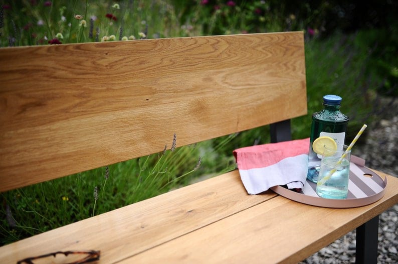 7MAGOKfurniture outdoor garden bench Outdoor Oak Seat on Industrial Steel Frame, Sustainable Design