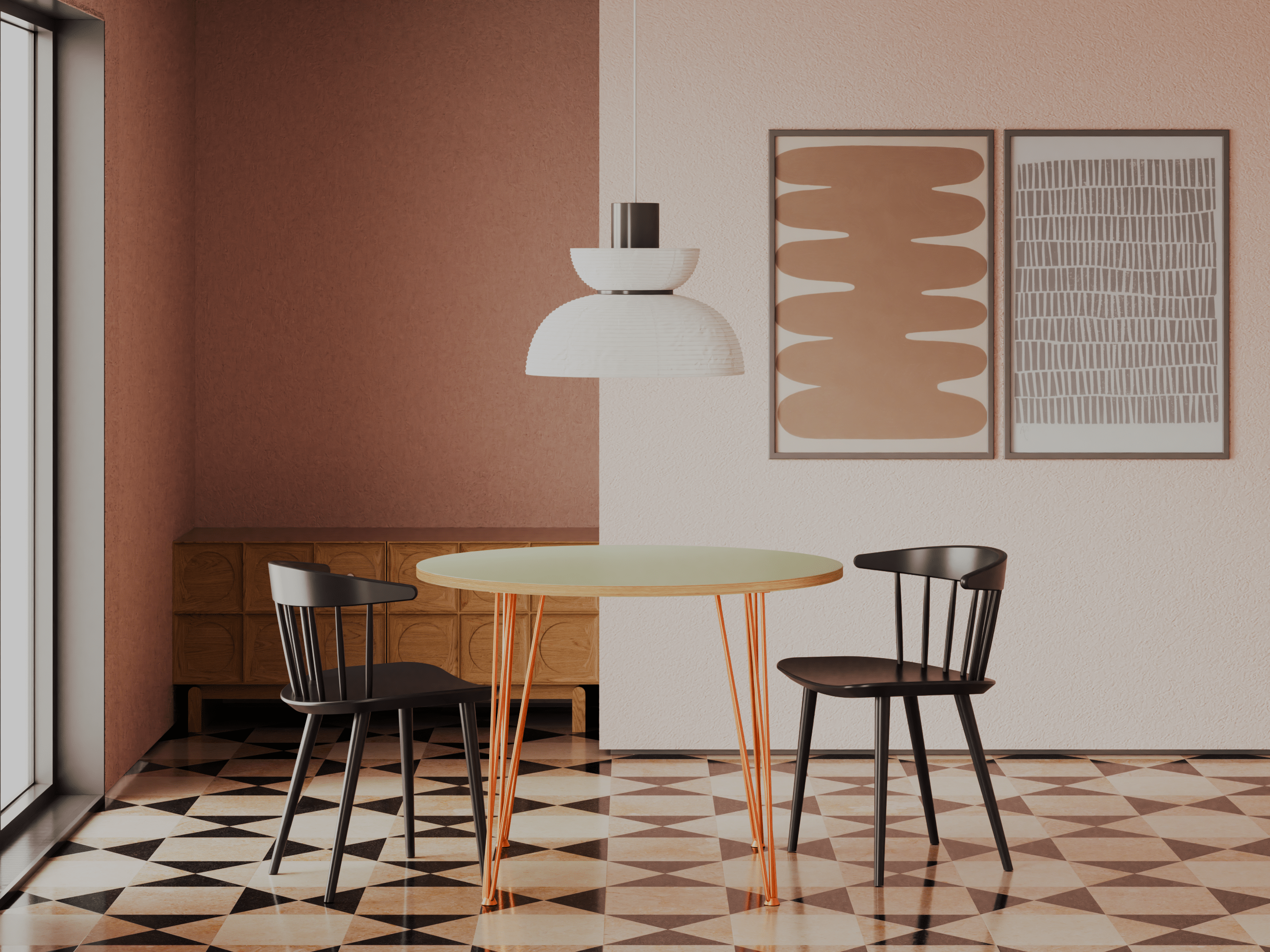 Round Formica Retro Dining Table on Hairpin Legs / BIRCH PLY COLLECTION