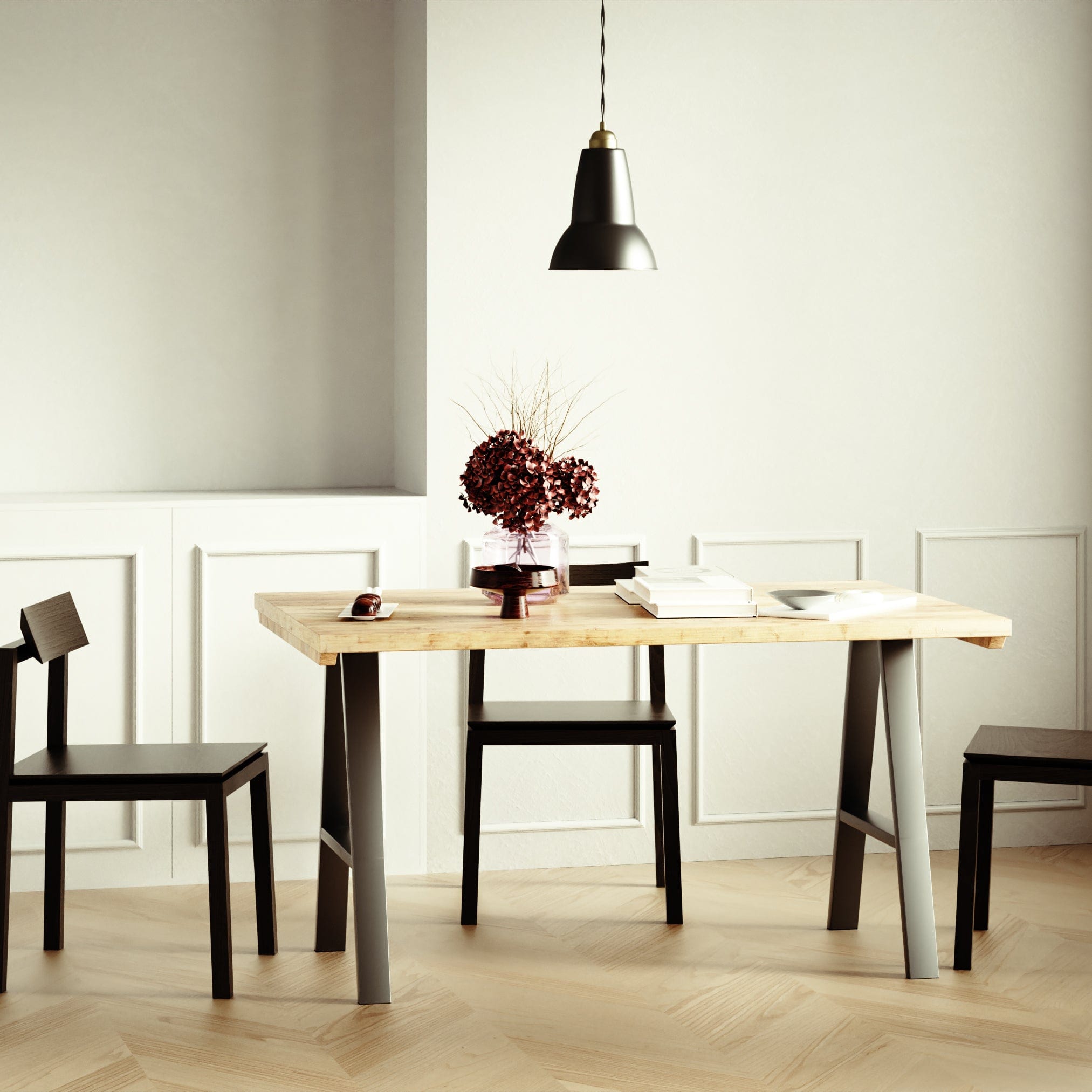 Dining table Extendable, Reclaimed wood on steel legs, INDUSTRIAL Collection