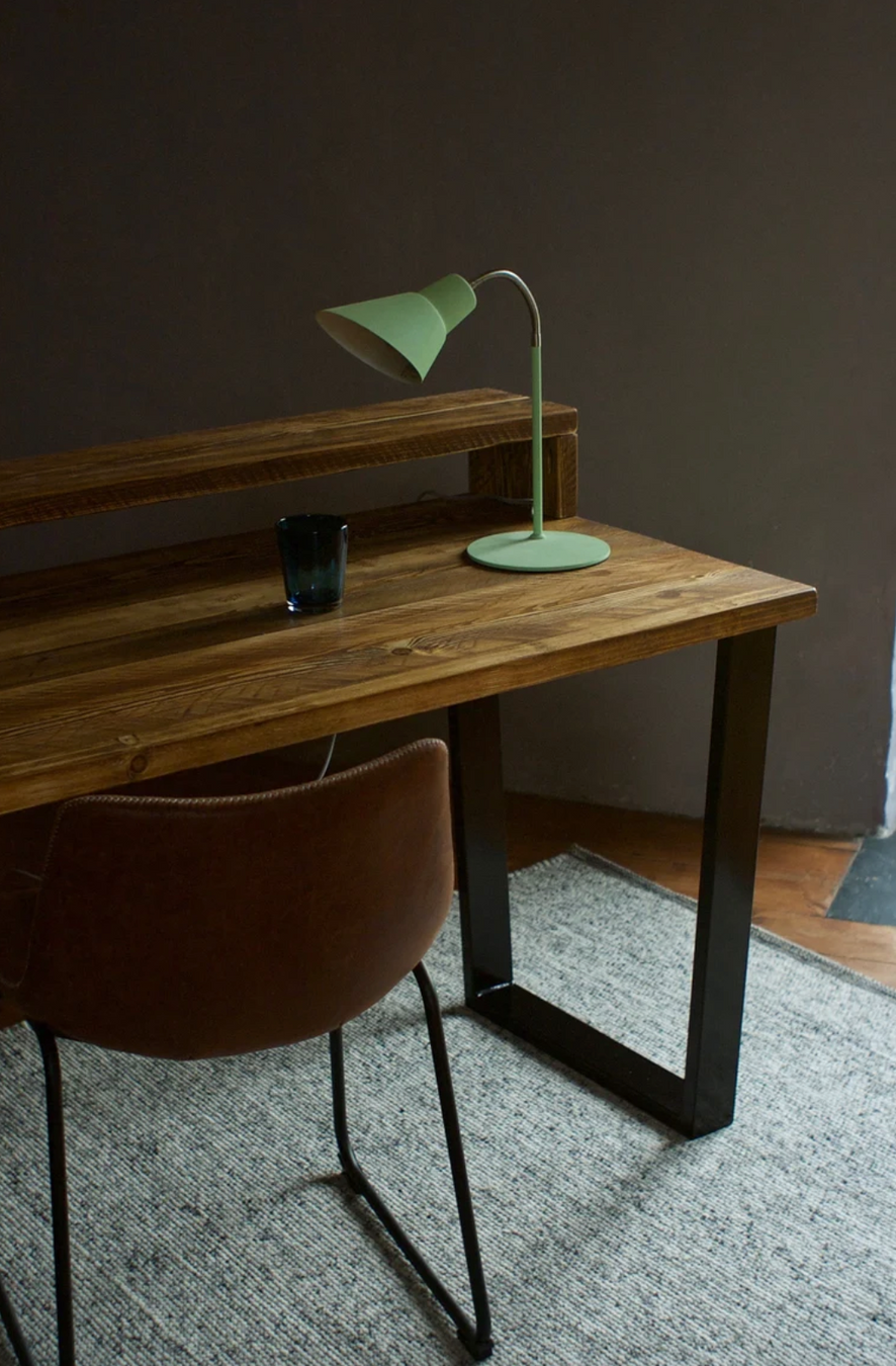 Industrial Reclaimed Desk on Black Steel Legs, Buy Desks Button, Handmade UK 