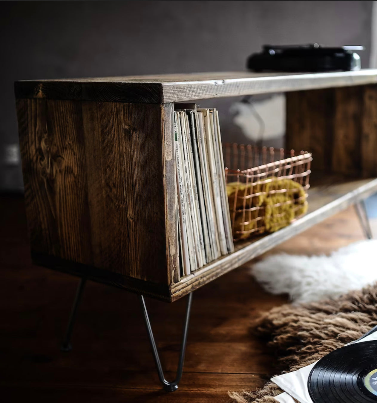 Buy reclaimed wood record player stand uk