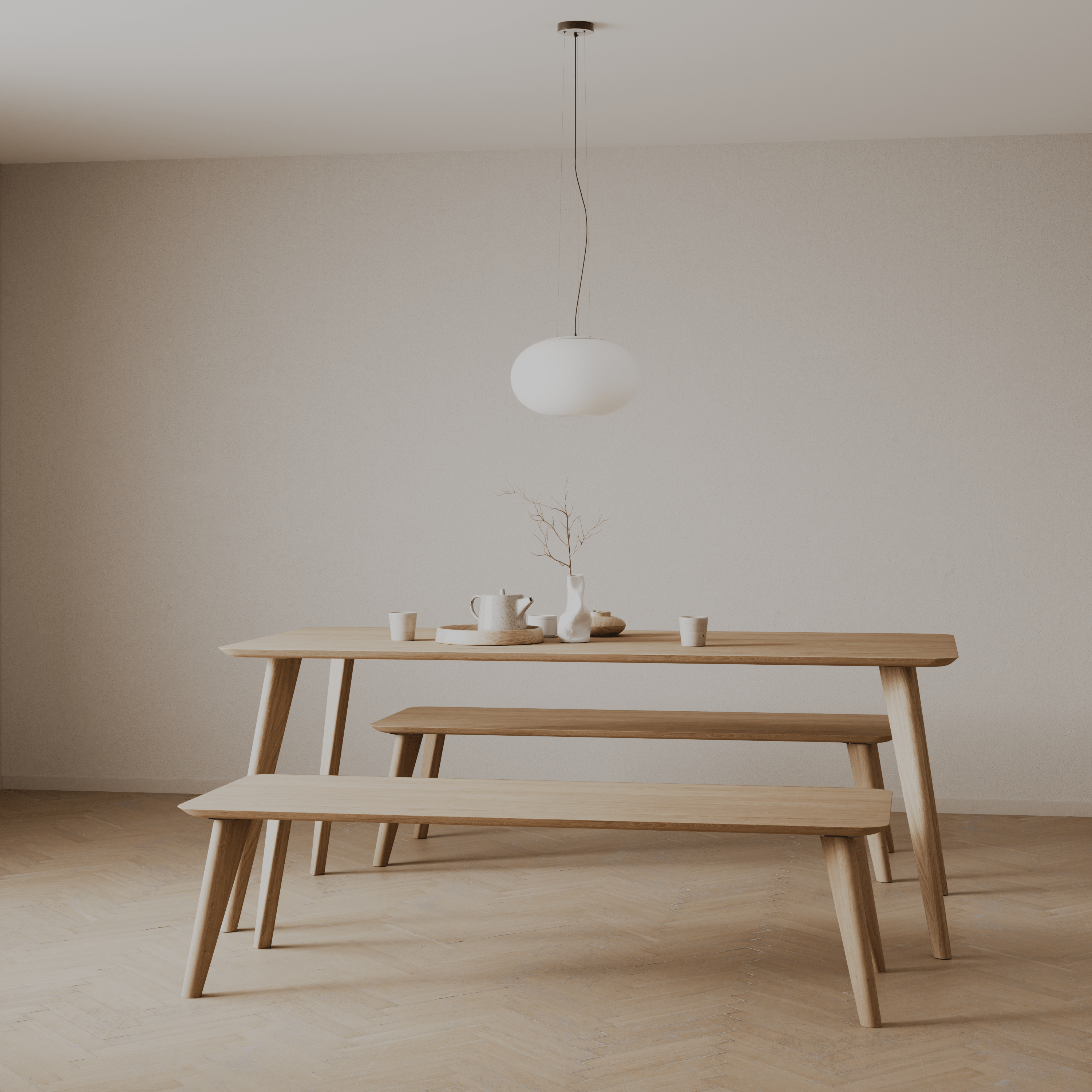 Dining Table & Bench Set, 4, 6, 8 Seater, Solid Oak / KANTAR Collection