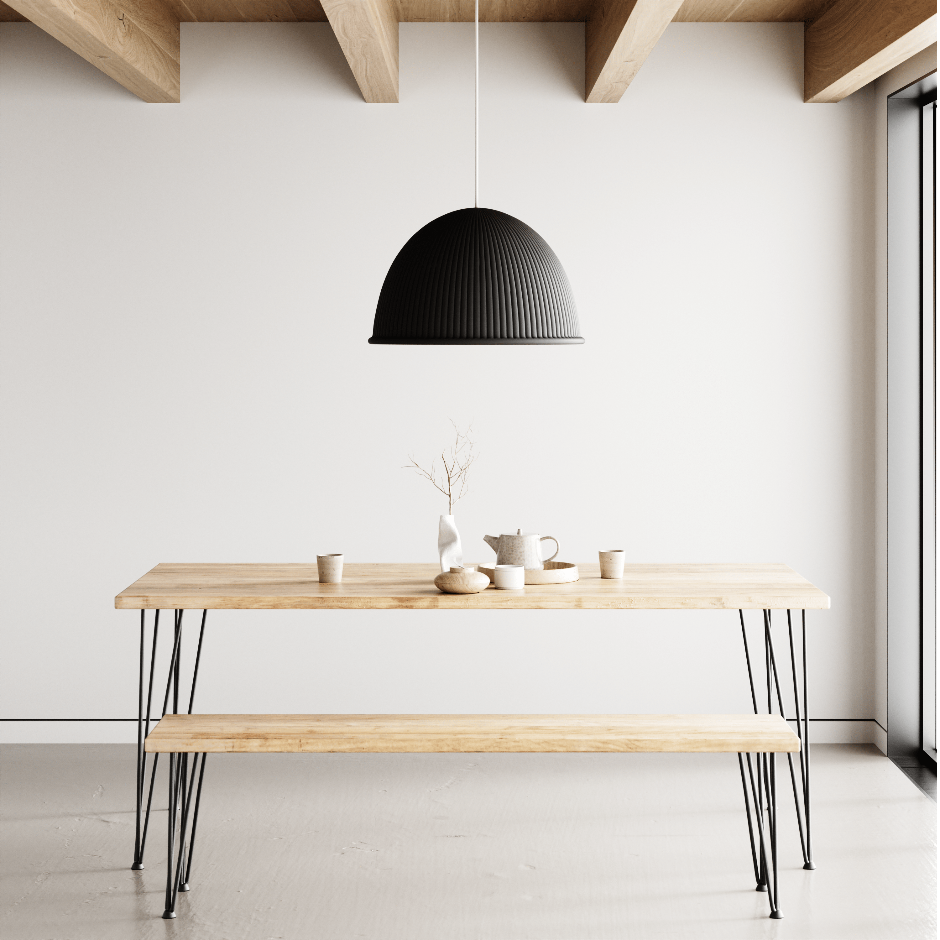 Esstisch &amp; Bank, Altholz auf Haarnadelbeinen / RECLAIMED-Kollektion
