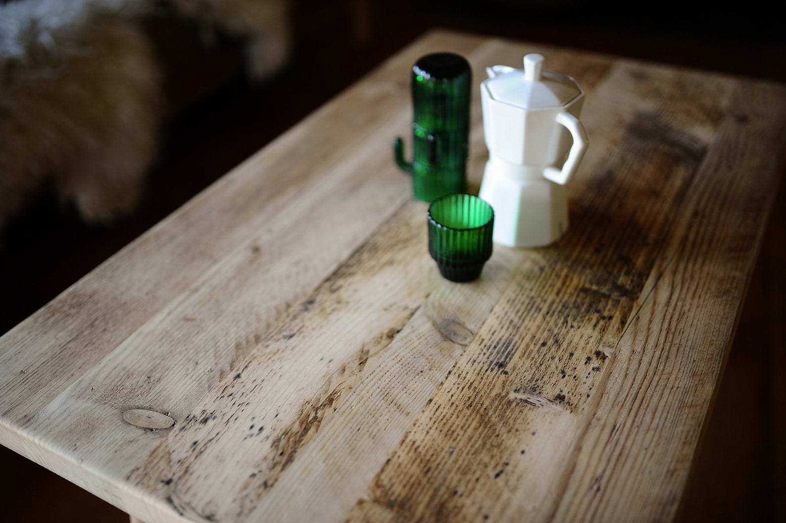 Coffee Table, Sustainable Reclaimed Scaffold Wood on Danish Oak Legs / VINTAGE Collection