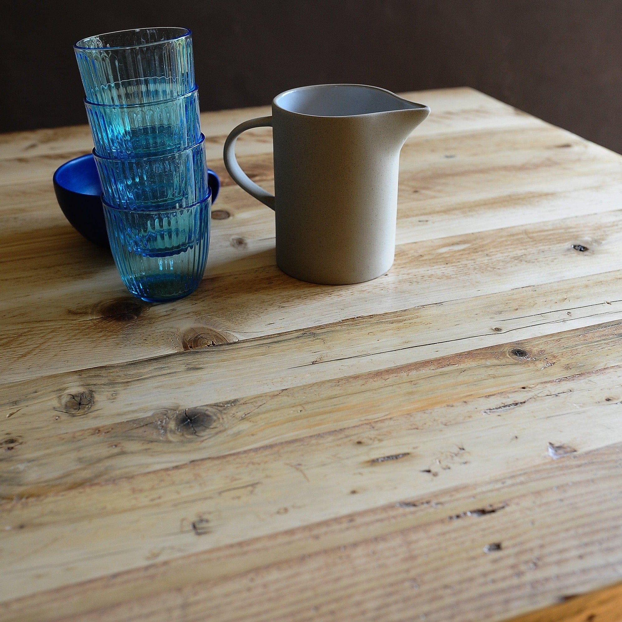 7MAGOKfurniture Dining Table, Reclaimed wood on Solid Oak Legs Base, FARMHOUSE Colection