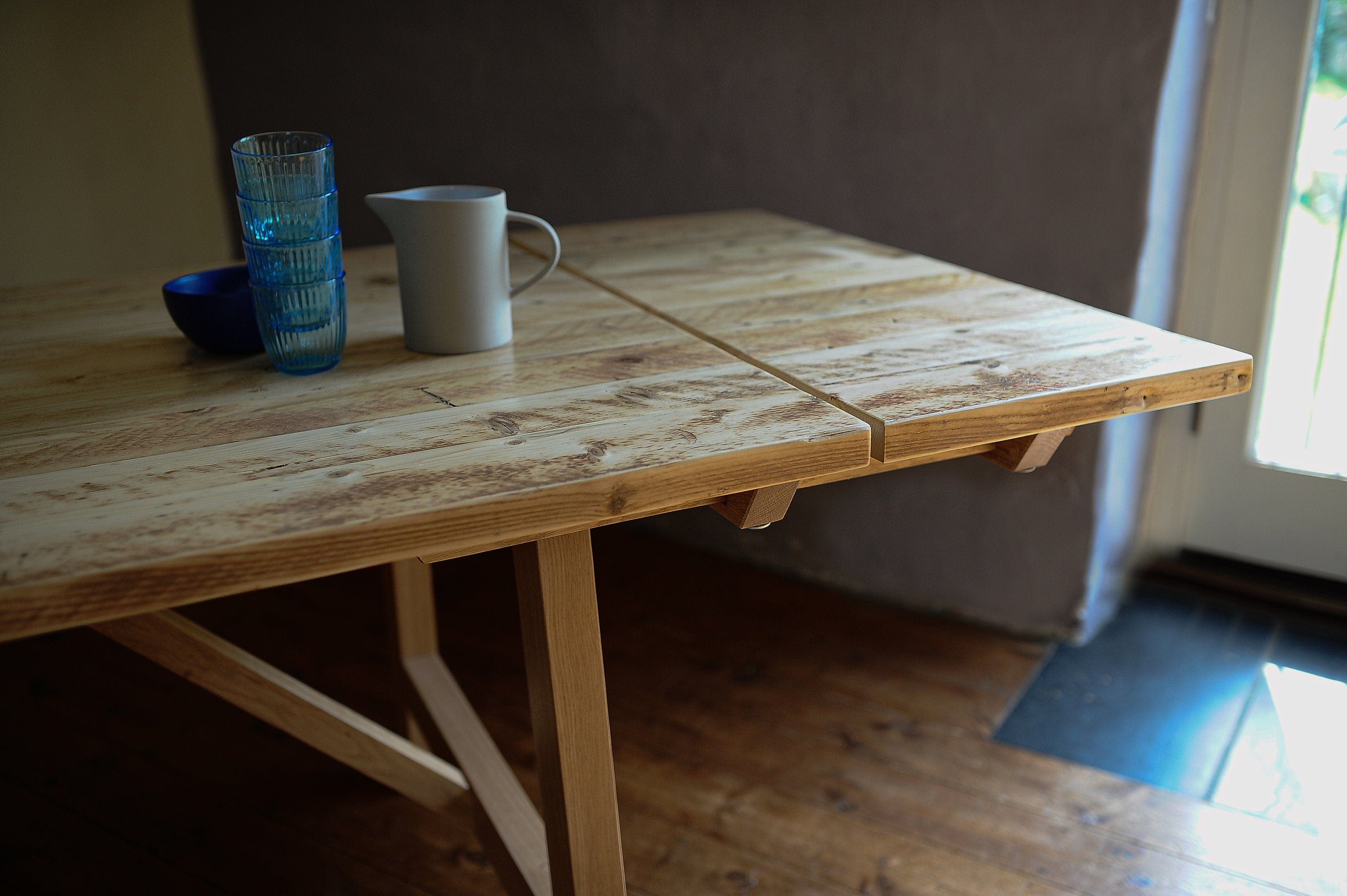 7MAGOKfurniture Kitchen & Dining Room Tables Extendable Dining Table Reclaimed Wood on Solid Oak Legs, FARMHOUSE Collection