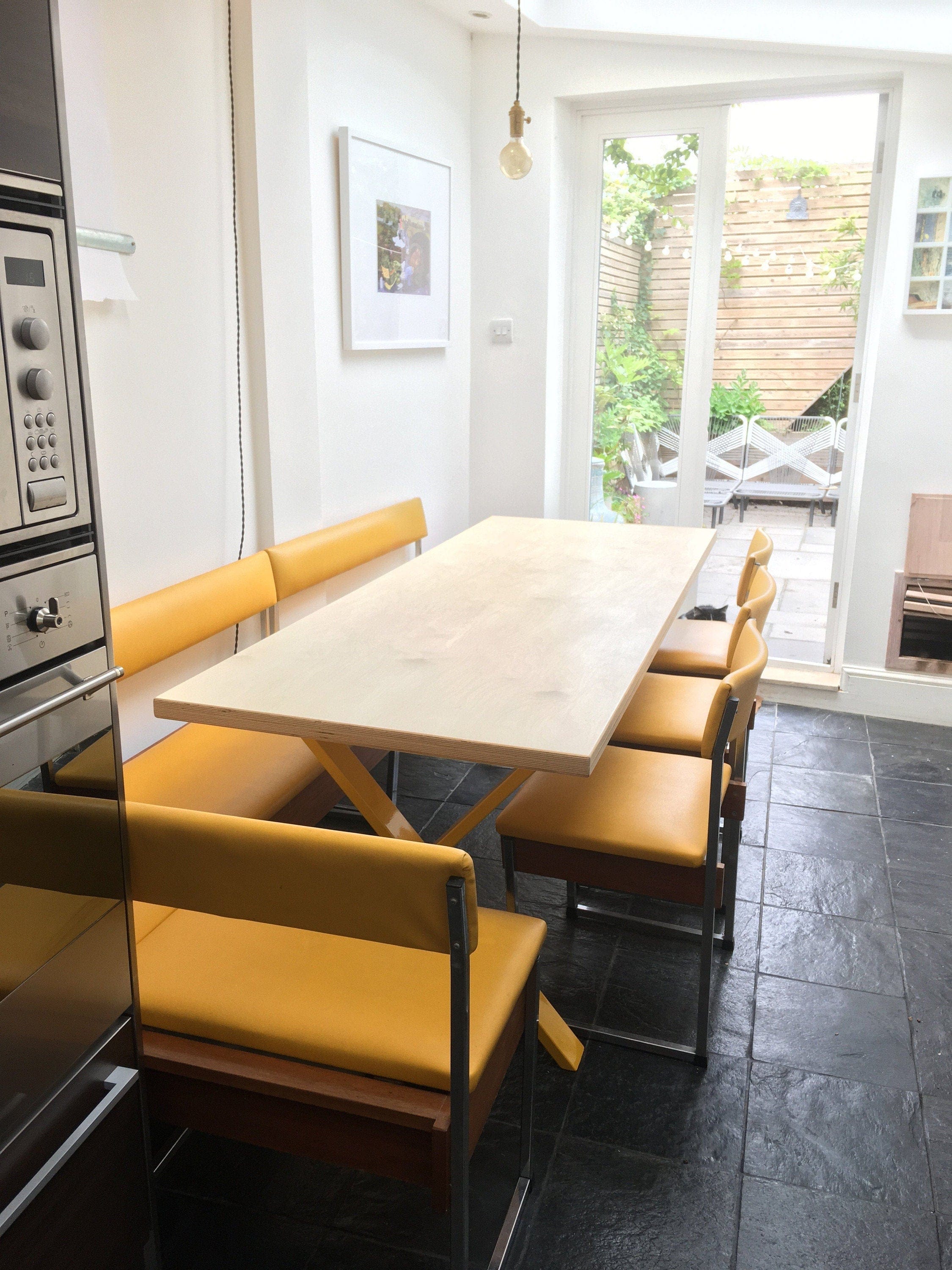 7MAGOKfurniture Kitchen & Dining Room Tables Rectangular Birch Plywood Dining Tabl, Seats 2-10, Steel Legs / BIRCH PLY Collection