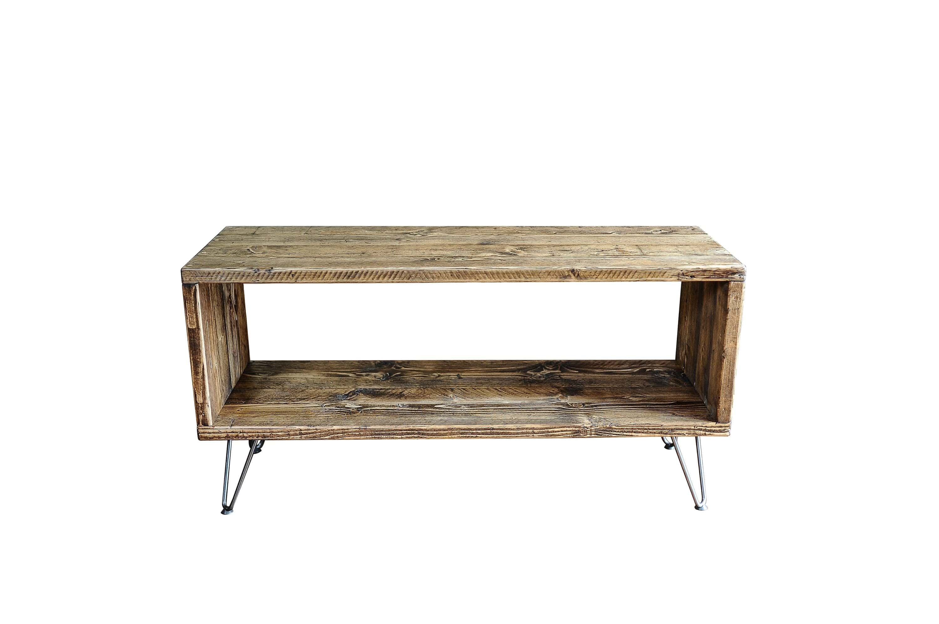 7MAGOKfurniture record player stand Vinyl Record Player Stand in Solid Wood on Hairpin Legs, Customisable | RECLAIMED Collection