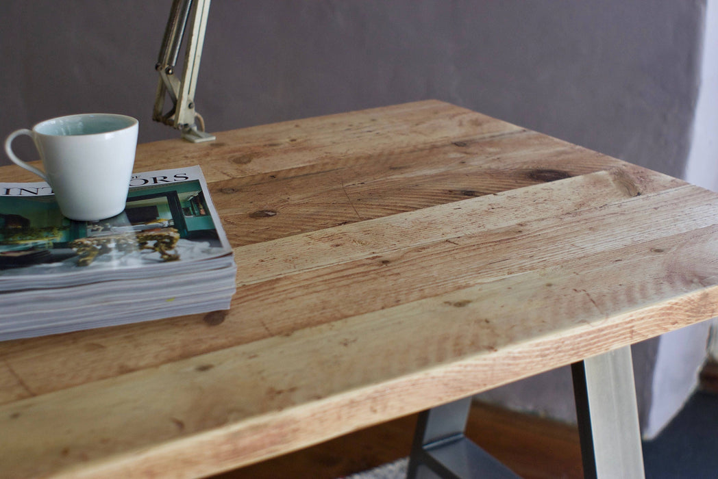 WFH study desk, reclaimed wood, A-Frame Steel legs / INDUSTRIAL Collection