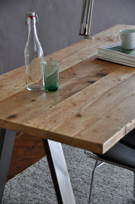 WFH study desk, reclaimed wood, A-Frame Steel legs / INDUSTRIAL Collection