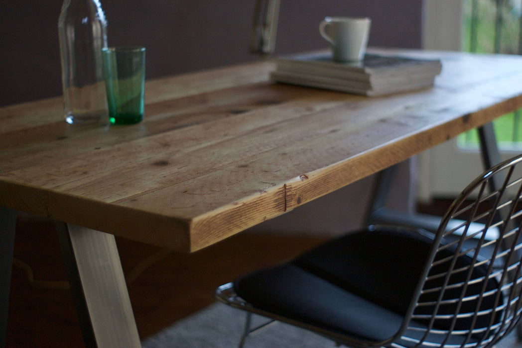 WFH study desk, reclaimed wood, A-Frame Steel legs / INDUSTRIAL Collection