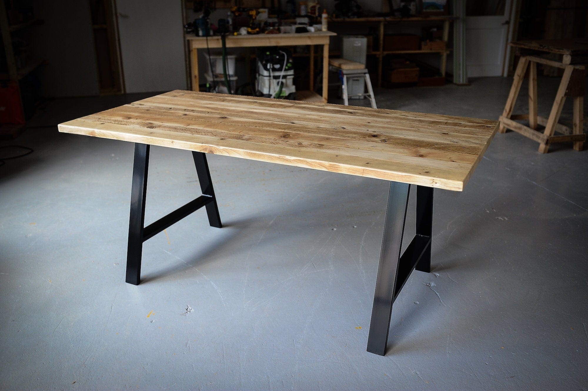 Industrial Dining Table, Reclaimed Wood on A-Frame Steel Legs / INDUSTRIAL Collection