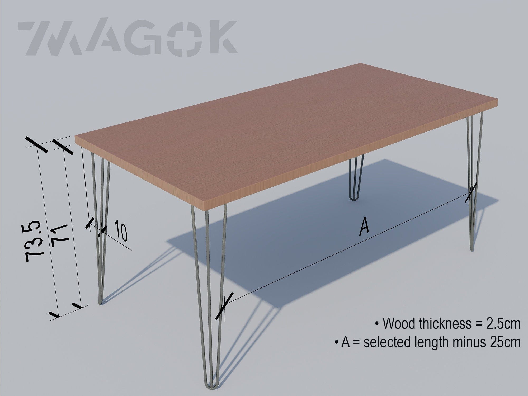 Büroschreibtisch, Resopalplatte auf Haarnadelbeinen / BIRCH PLY Kollektion