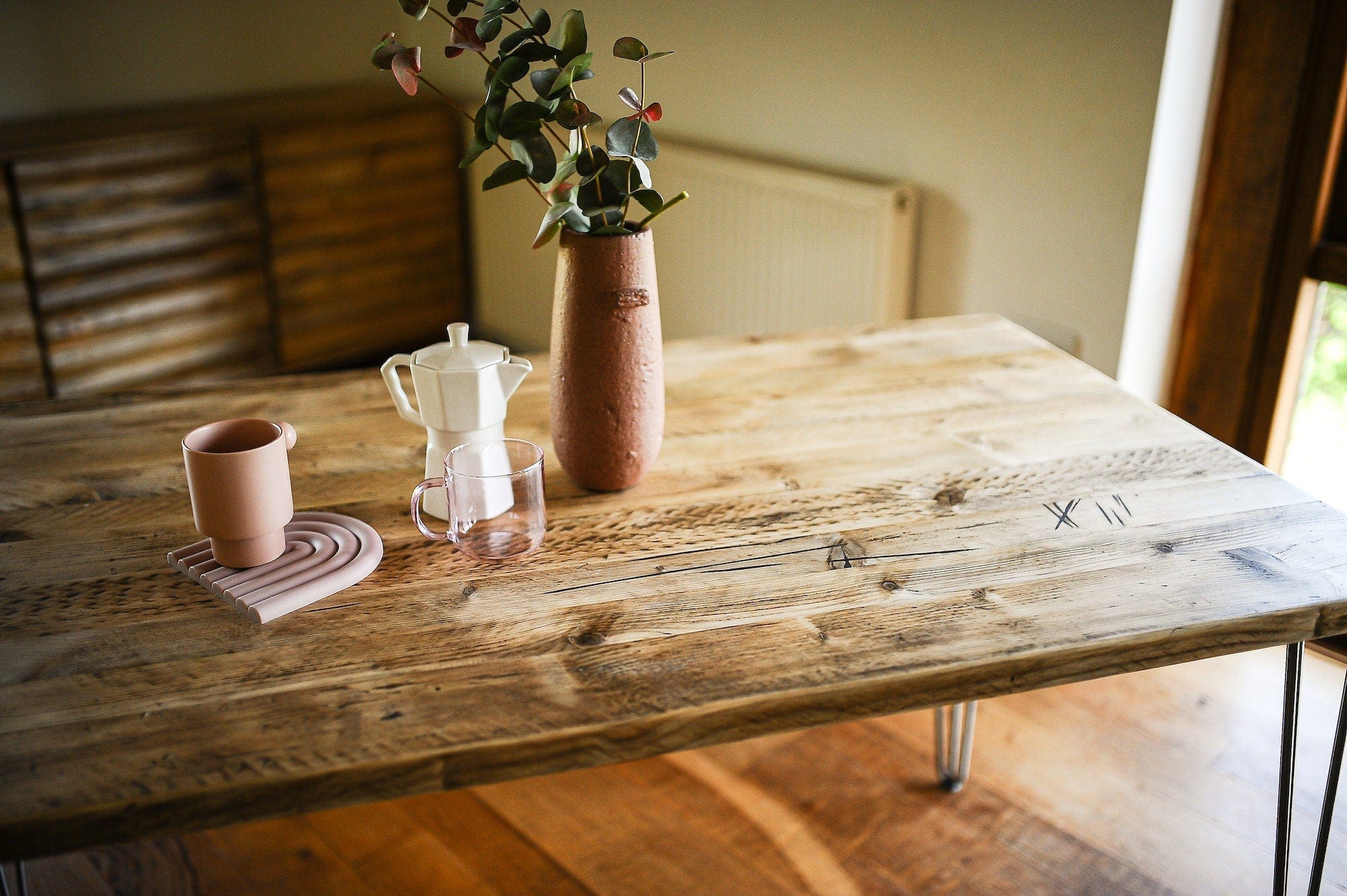 Dining Table on Hairpin legs, Reclaimed solid wood, Customisable / RECLAIMED Collection
