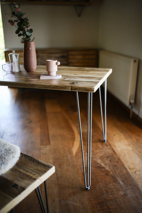 Dining Table on Hairpin legs, Reclaimed solid wood, Customisable / RECLAIMED Collection