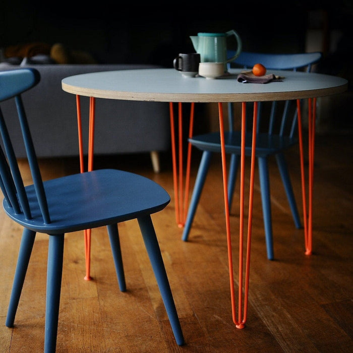 Round Formica Dining Table on Hairpin Legs, Retro, customisable / PLY & FORMICA Collection